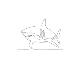 One continuous line drawing of shark. single line of sea creature concept. great white shark fish illustration. editable outline