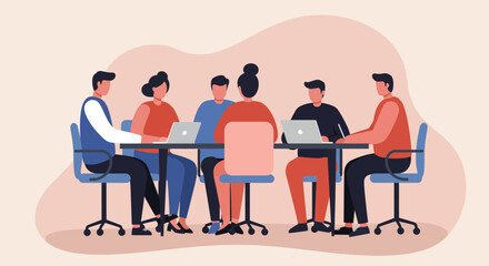 Diverse business team collaborating in an office meeting, utilizing laptops for productive discussions. Represents teamwork, strategy, and corporate success.