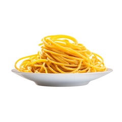 Pasta perfection : A mound of golden spaghetti on a pristine white plate a culinary delight Enjoy !