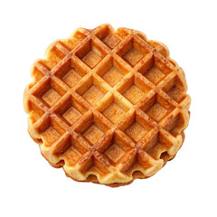 Delicious golden brown round waffle with crisp edges isolated on transparent background