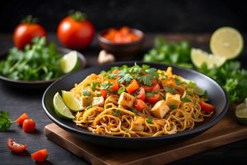 Asian Noodle Bowl with Tofu and Fresh Vegetables