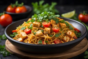 Asian Noodle Bowl with Tofu and Fresh Vegetables