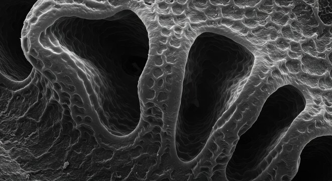 Close-up SEM of the Textured, Spore-Producing Gills of Mycena

