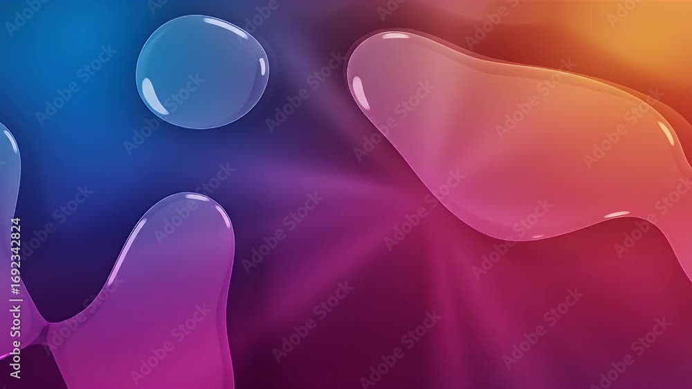 Poster vibrant abstract background with flowing liquid glass shapes and a colorful gradient.