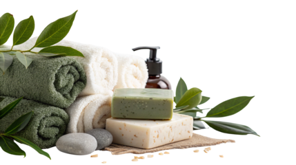 Relaxing spa essentials with towels and soap for a peaceful bath experience and holistic wellness