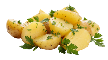Freshly boiled potatoes with herbs for delicious healthy vegetarian meals and garnishing ideas