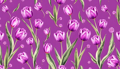 Obraz premium Elegant Seamless Pattern with Purple Mini Tulips