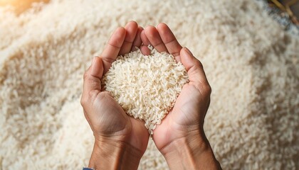 Hands holding a pile of rice grains
