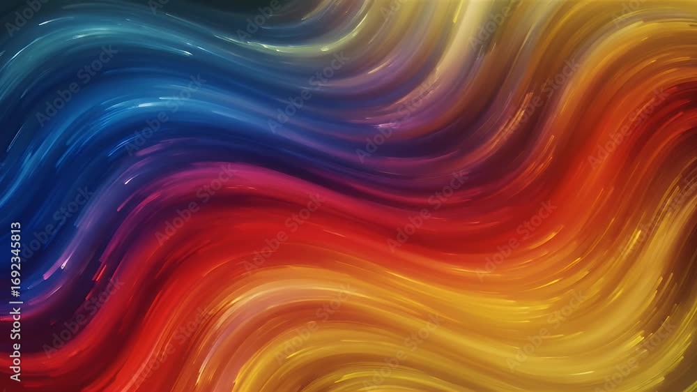 Poster a vibrant abstract background with flowing waves of red, blue, and yellow light creating a dynamic, 