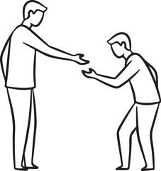 Vector art of a man is offering help to another man, the first man is standing and the second man is bending