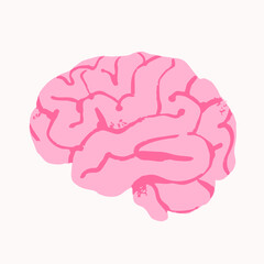 Human Brain. Internal Organ, body part. Pink modern style. Hand drawn trendy Vector illustration. Isolated design element. Icon, logo, print template 