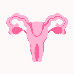 Female reproductive system. Human internal Organs, body part. Pink modern style. Hand drawn trendy Vector illustration. Isolated design element. Icon, logo, print template 