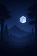 Mystical Forest at Night with Full Moon