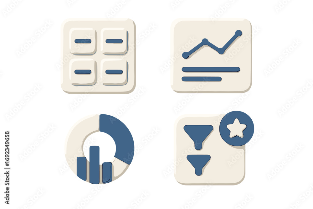 Poster collection of modern business data analytics dashboard interface icons for web and mobile applicatio