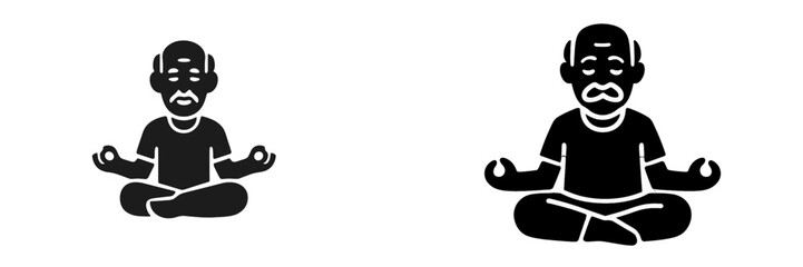 Calm senior man in lotus position meditating for spiritual wellness, mindfulness, and inner peace