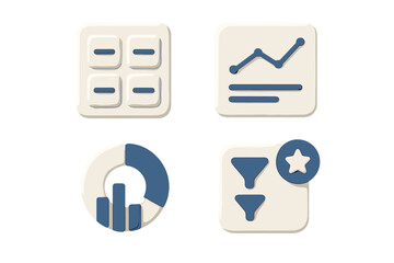 Collection of modern business data analytics dashboard interface icons for web and mobile applications
