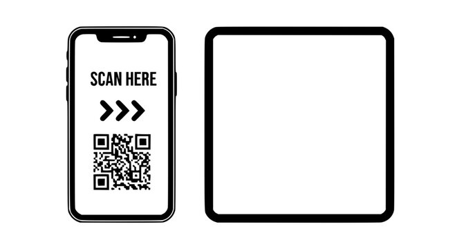 Smartphone and tablet displaying qr code and blank screen for digital interaction