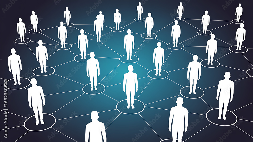 Poster global network of people connecting in digital abstract space with futuristic technology