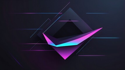 Dark-themed abstract background with holographic flat shapes, neon and digital glows