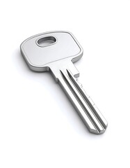 A silver key on a white background