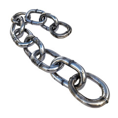Obraz premium Heavy metal chain lying on a white background, showcasing its strong links and polished surface with reflections