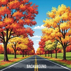 Autumn Road Lined with Colorful Trees Scenic Landscape.