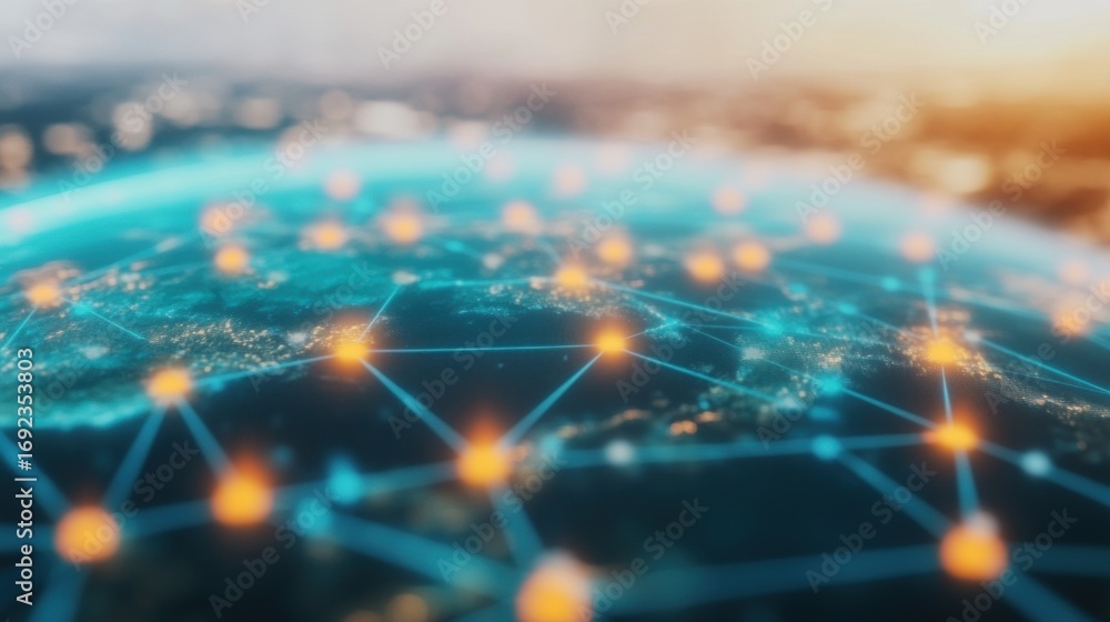 Aufkleber visual representation of global connectivity through digital networks and nodes