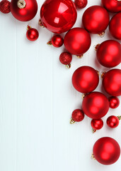 Decorative Christmas balls top view. Place to insert text.. Vertical photo format