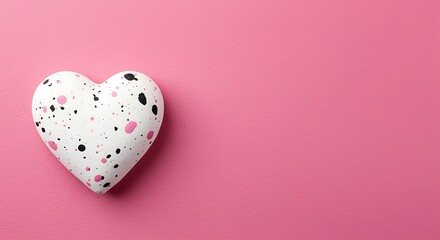 White heart with black and pink speckles on pink textured background image