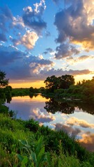 Scenic river sunset landscape