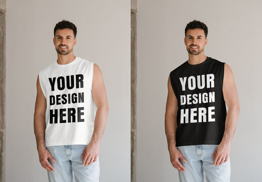 Mockup Of Man In Customized Tank Top Vest, Front View