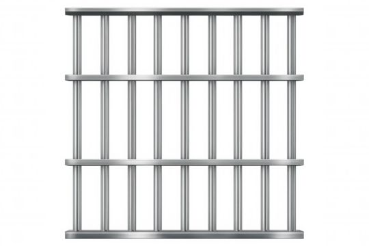Metal jail bars isolated on transparent background, creating a concept of imprisonment, confinement, and captivity