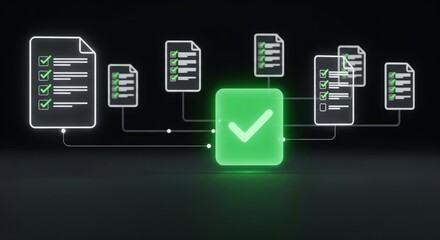 Fototapeta premium Task completion and approval system with glowing checkmark icons