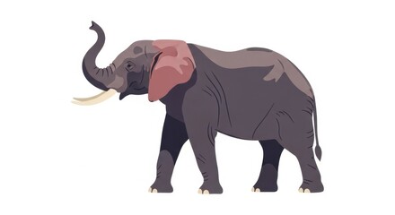 Obraz premium Cartoon Elephant Illustration on White Background, Trunk Up.