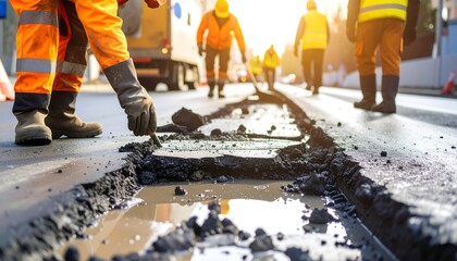 Road repair crew working on a pothole