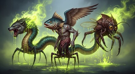 Obraz premium Flying demon monkeys in green supernatural mist