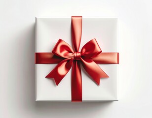 Minimal Christmas gift box with ribbon, flat holiday present icon, white background