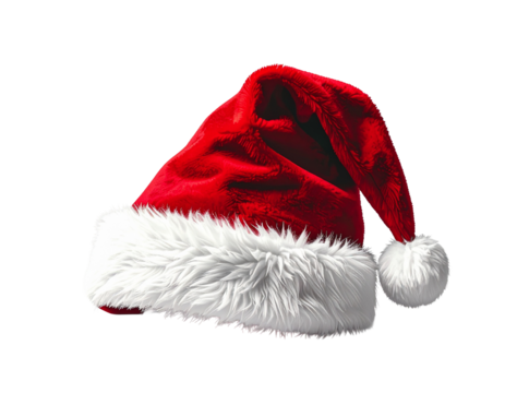 Minimal Santa hat icon, classic red christmas hat symbol, simple festive design on white background