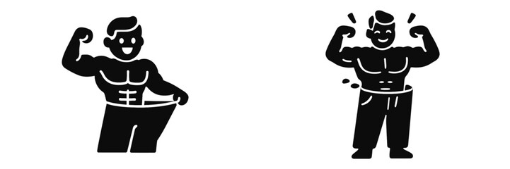 Muscular man silhouette for weight loss and body transformation, showing slim waist and strong biceps