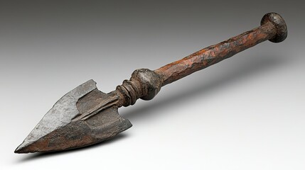 Antique Rusty Iron Spear - Historical Weapon with Ornate Shaft