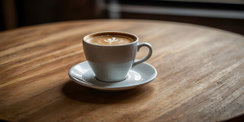 cup of coffee on wooden table