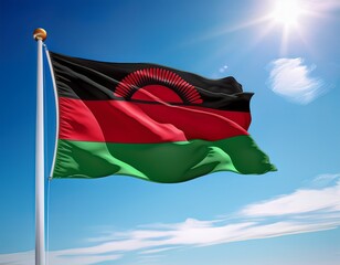 malawi flag waving with blue sky background