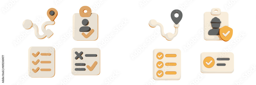 Poster set of 3d icons for business management including user verification, task checklist, route navigatio