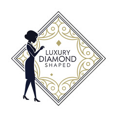 Luxury Diamond Shaped Logo with Silhouette Woman