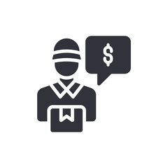 Courier Service Agent Delivering Package With Dollar Sign In Speech Bubble Concept