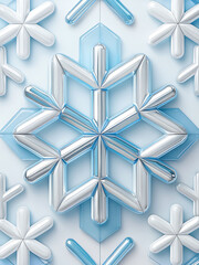 This is a fresh and modern take on classic winter themes. The collection features sophisticated 3D snowflake and geometric patterns in a clean palette of white, blue, and metallic silver, perfect for 