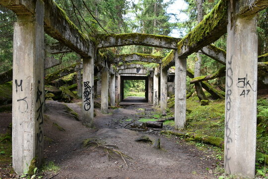 Remains of a tin mine and a nearby prisoner of war camp from World War II.