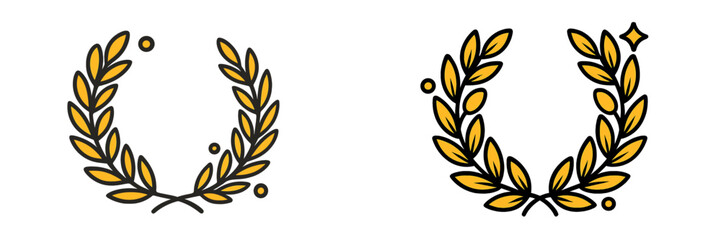 Fototapeta premium Gold laurel wreath icon set representing victory, honor, and achievement with a simple line art design isolated on a white background