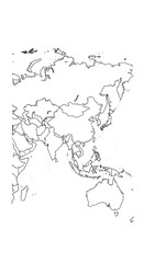 Map of Asia and Oceania Outline Simple Illustration