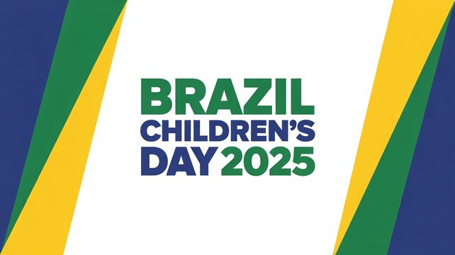 Festive brazil childrens day 2025 banner with vibrant green, yellow, and blue colors, celebrating childhood joy